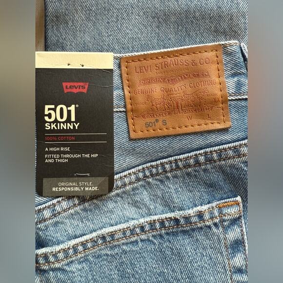 Levis Premium 501 Skinny Womens Distressed Blue Denim Jeans 26 x 28 NWT Ankle - Picture 5 of 5
